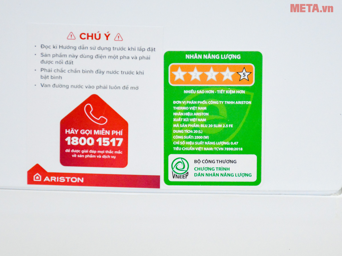 Bình nóng lạnh Ariston Blue 20 SLIM 2.5 FE (BLU 20 SL 2.5)