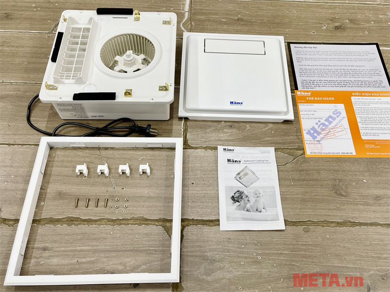 Bộ sản phẩm Quạt mát âm trần công tắc Hans H10S Quạt mát âm trần công tắc Hans H10S