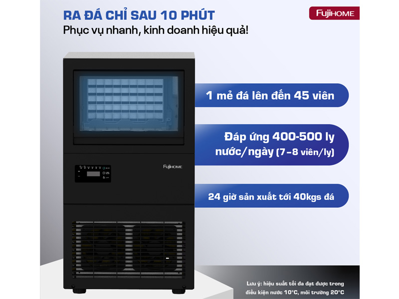 Hiệu suất làm đá của máy Máy làm đá kèm lọc nước UF Fujihome IM45C