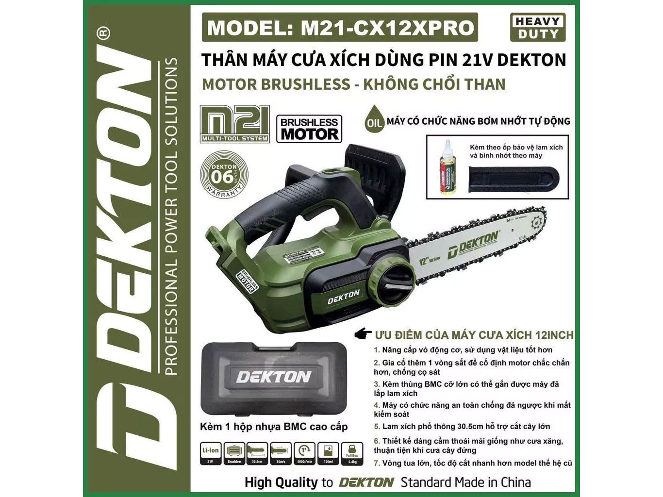 Máy cưa xích pin 21V Dekton M21-CX12BL