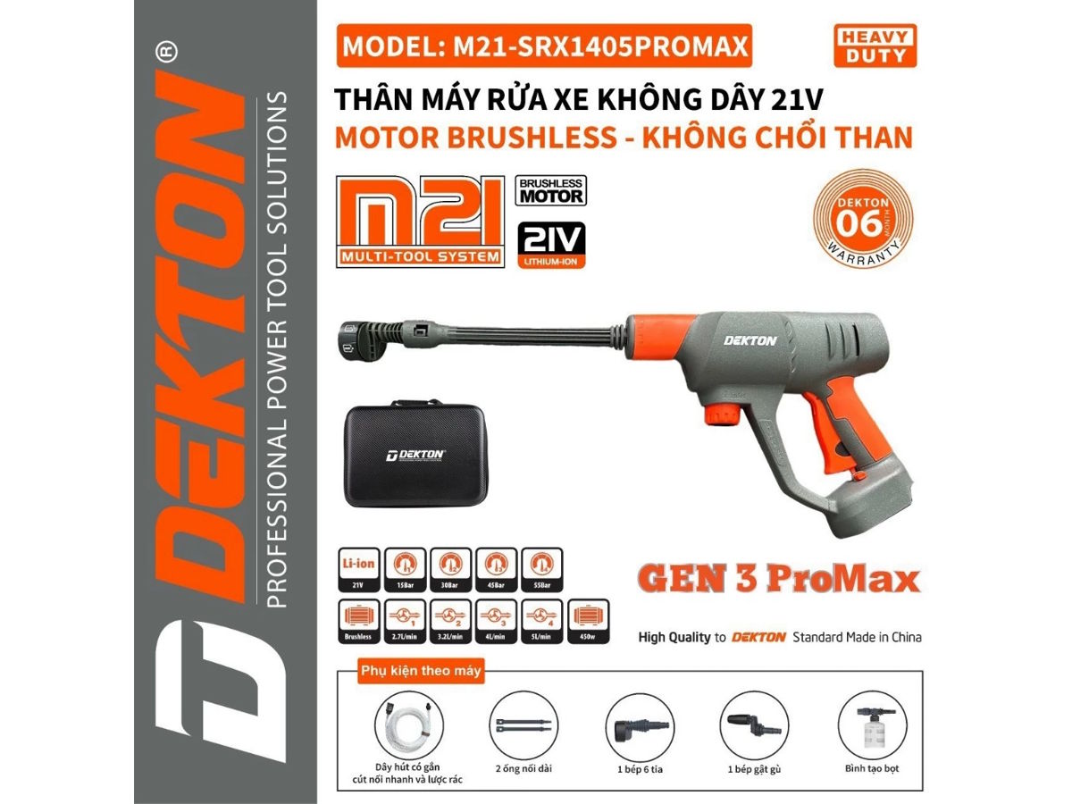 Máy rửa xe chạy pin 21V Dekton M21-SRX1405PROMAX (chưa pin và sạc)
