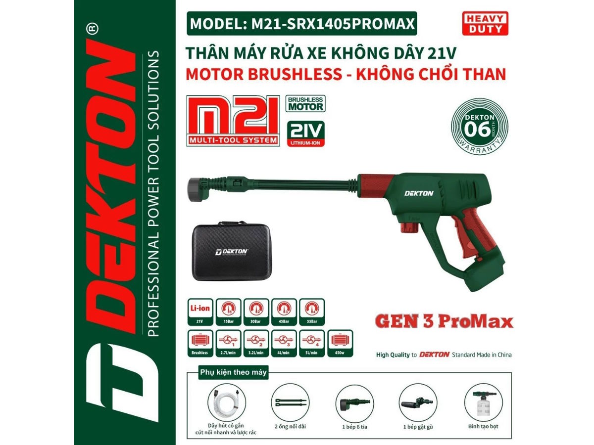 Máy rửa xe chạy pin 21V Dekton M21-SRX1405PROMAX (chưa pin và sạc)