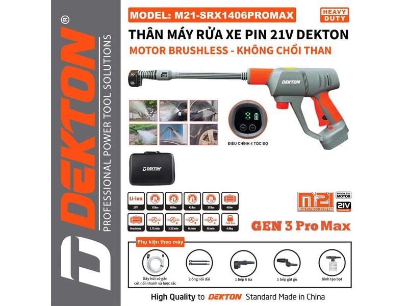 Máy rửa xe pin 21V Dekton M21-SRX1406PROMAX (chưa pin, sạc)