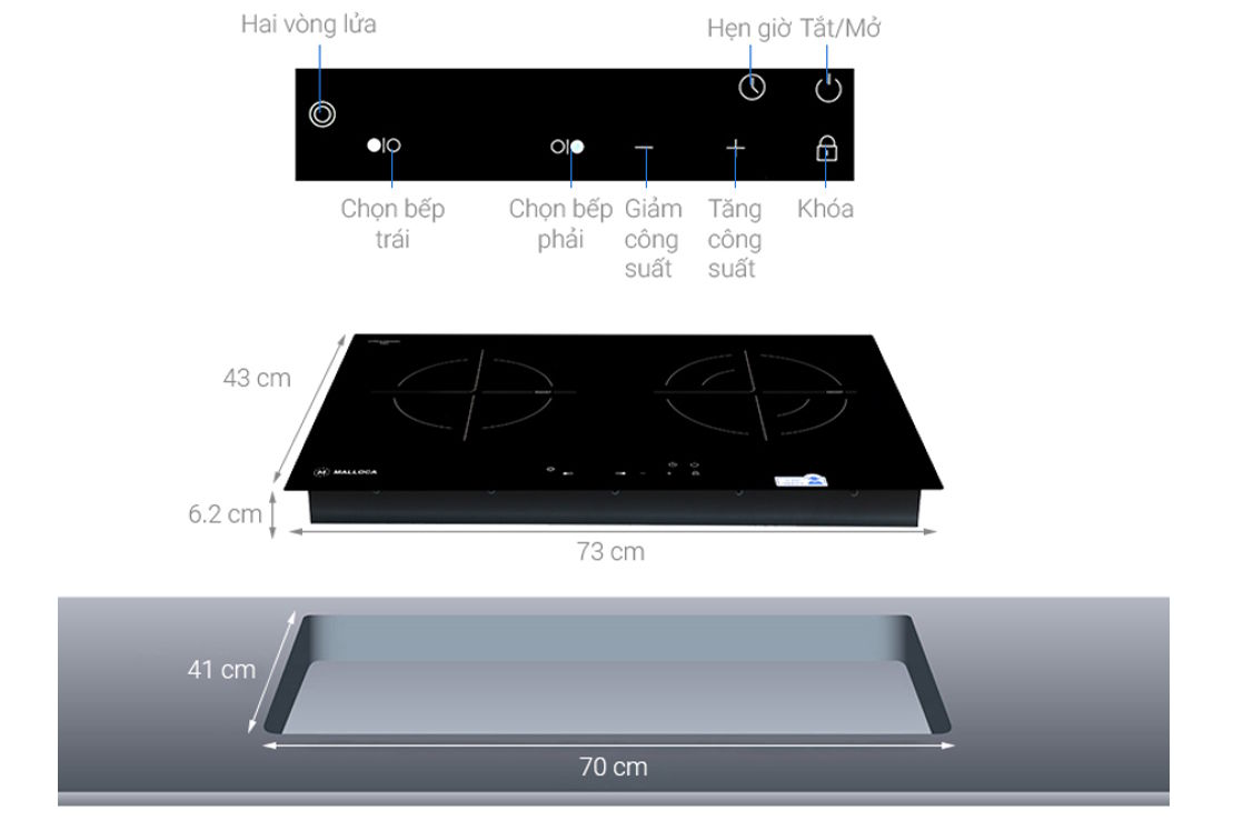 Bếp hồng ngoại đôi lắp âm Malloca MH-7320R