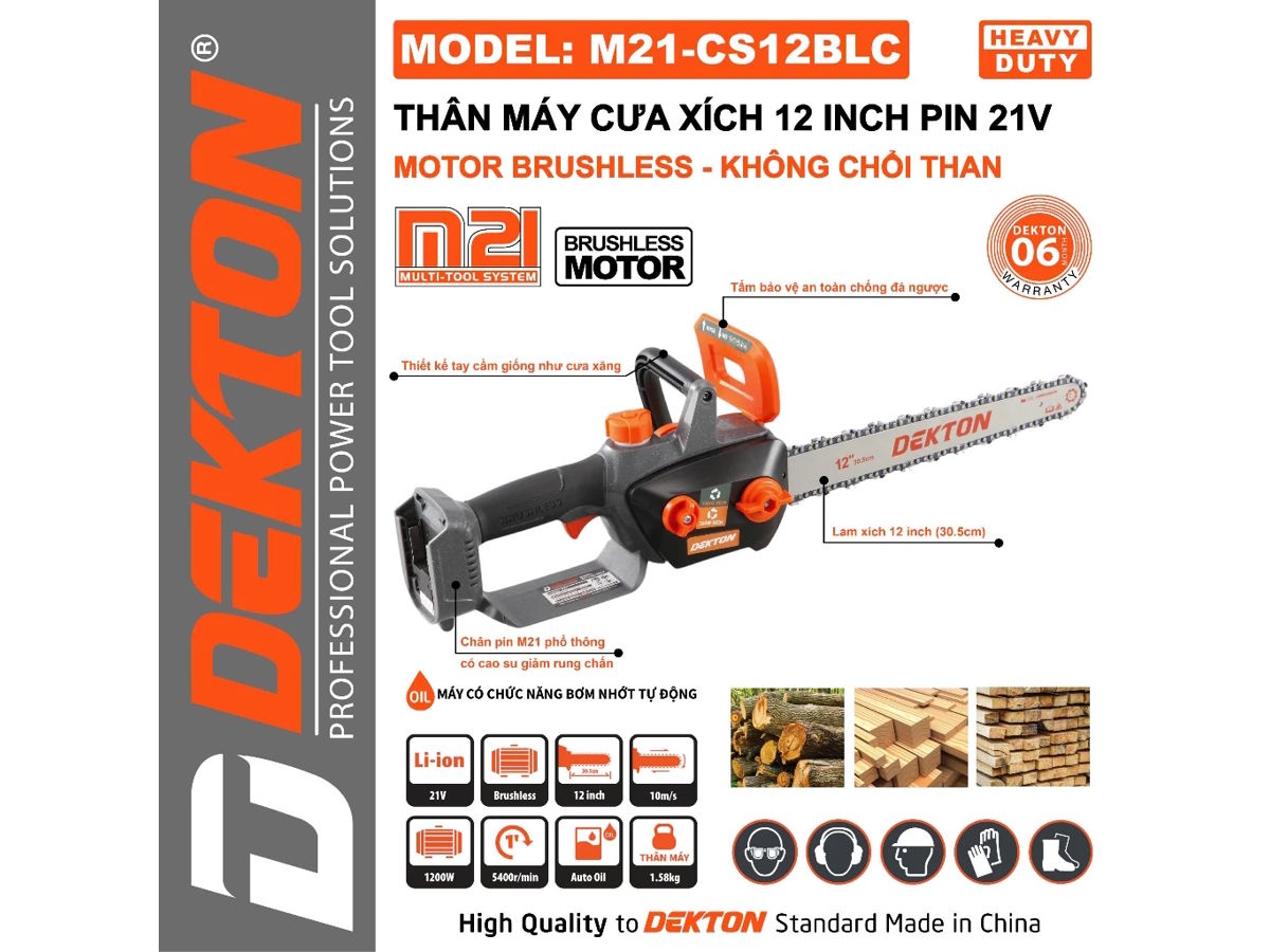 Máy cưa xích pin 21V Dekton M21-CS12BLC