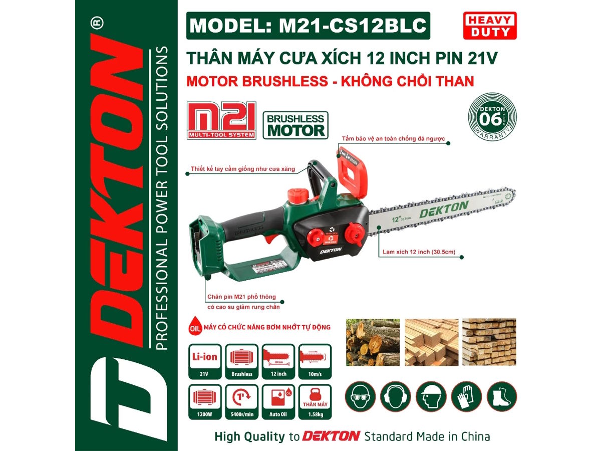 Máy cưa xích pin 21V Dekton M21-CS12BLC