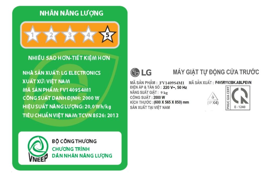 Máy giặt LG Inverter 9kg FV1409S4M1
