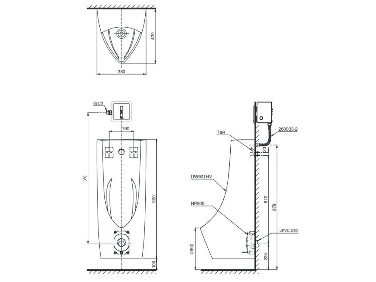 Bồn tiểu nam Toto UT901H-XW treo tường 0.5L