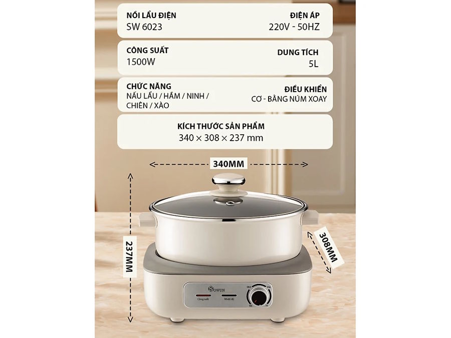 Nồi lẩu điện Sowun SW6023 5 lít