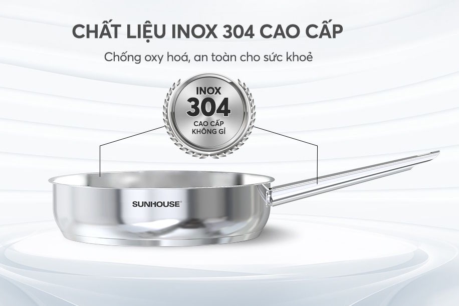 Chảo inox 304 Sunhouse Healthy IN24M9