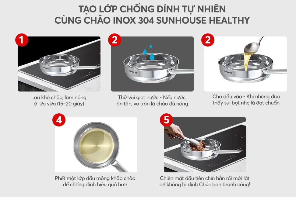Chảo inox 304 Sunhouse Healthy IN28M9