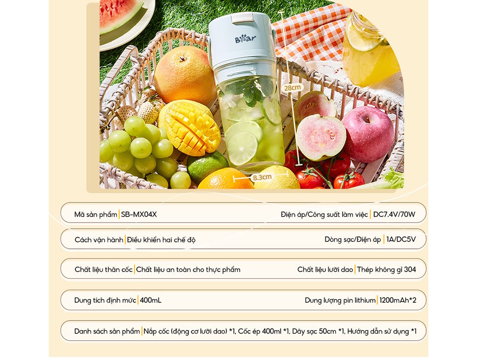 Máy xay sinh tố cầm tay Bear SB-MX04X