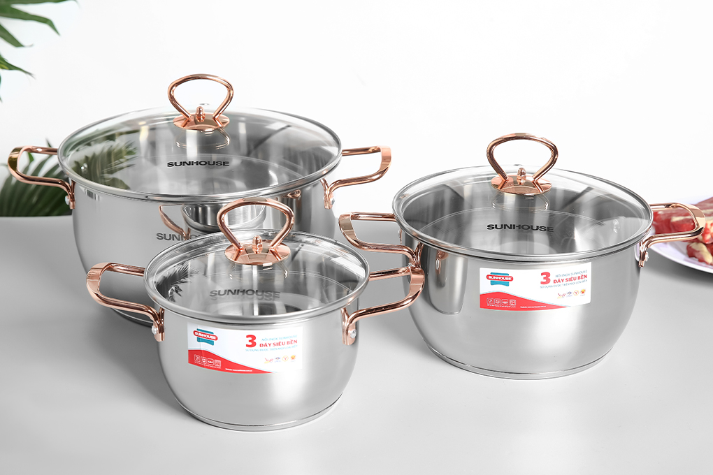 Bộ nồi inox 3 đáy Dura pro Sunhouse SHG306