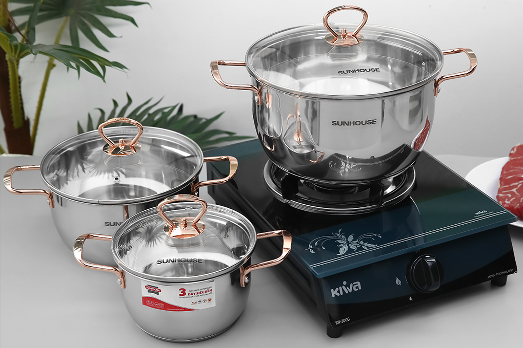 Bộ nồi inox 3 đáy Dura pro Sunhouse SHG306
