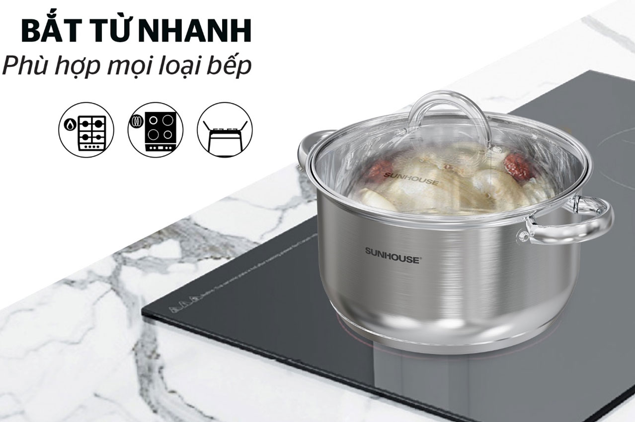 Bộ nồi inox 3 đáy Sunhouse SHG361