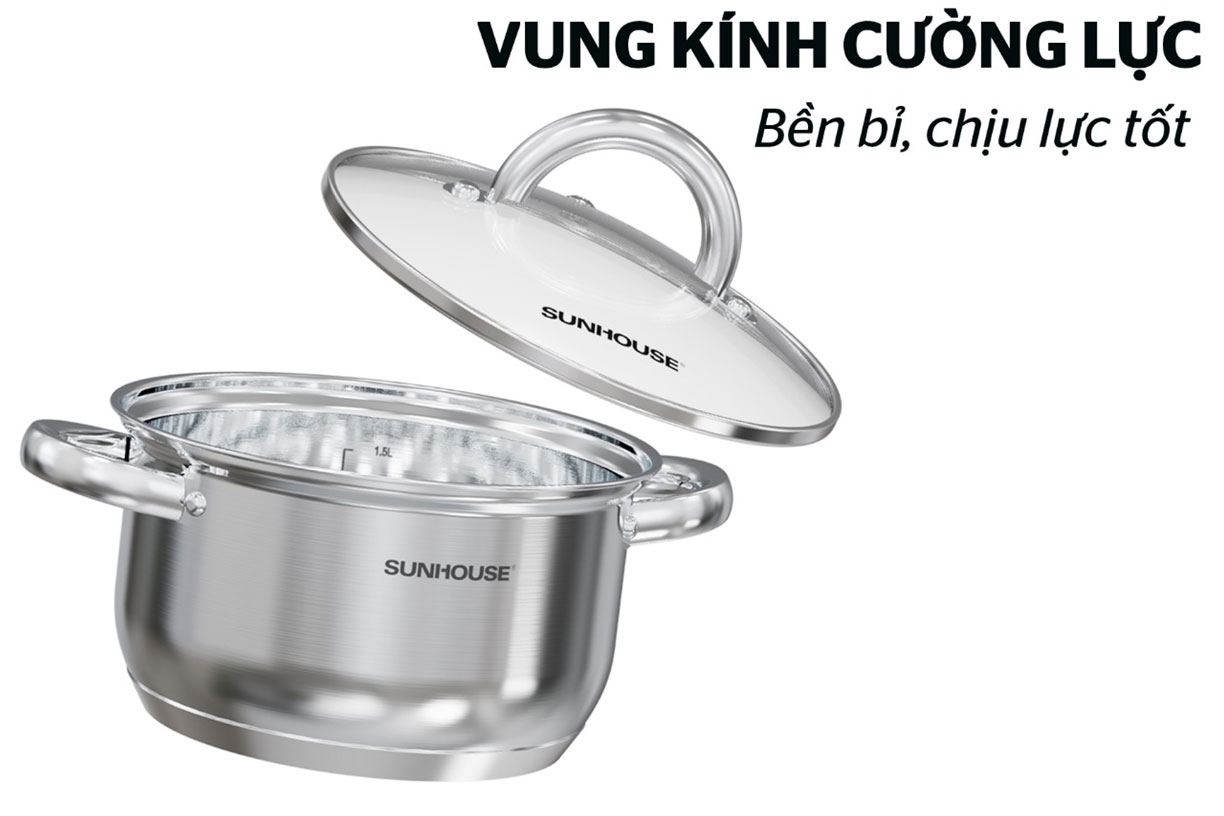 Bộ nồi inox 3 đáy Sunhouse SHG361