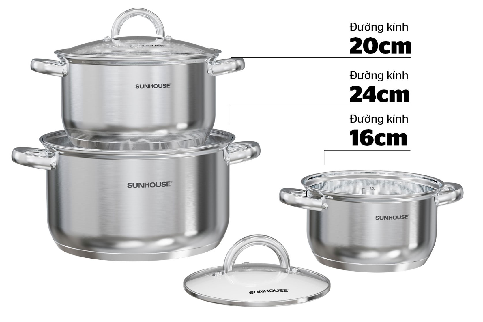 Bộ nồi inox 3 đáy Sunhouse SHG361
