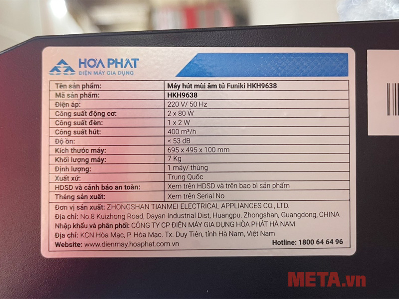 Máy hút mùi âm tủ Funiki HKH9638