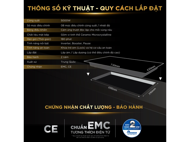 Bếp từ đôi BlueStone ICB-6825 5.000W