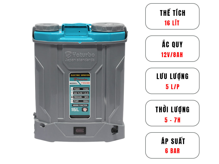 Bình xịt điện Yaturbo YTB16A8M (1 bơm, đảo thuốc)