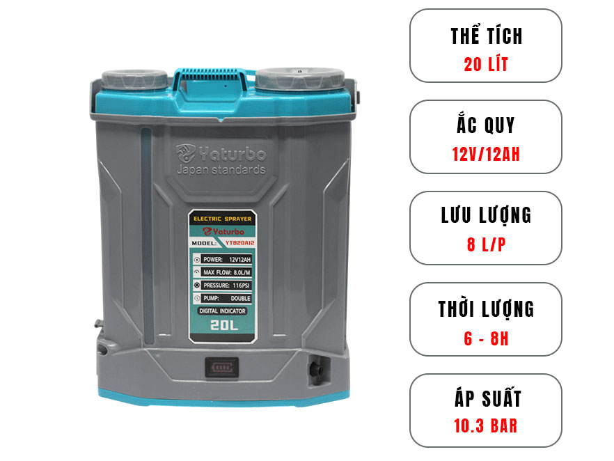 Bình xịt điện Yaturbo YTB20A12 (2 bơm)
