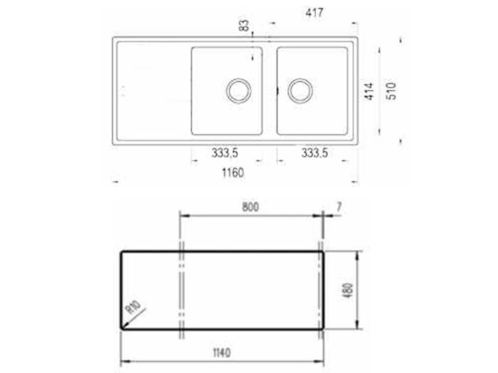 Kích thước lắp đặt của chậu Teka Stone 80 B-TG 2B 1D Black