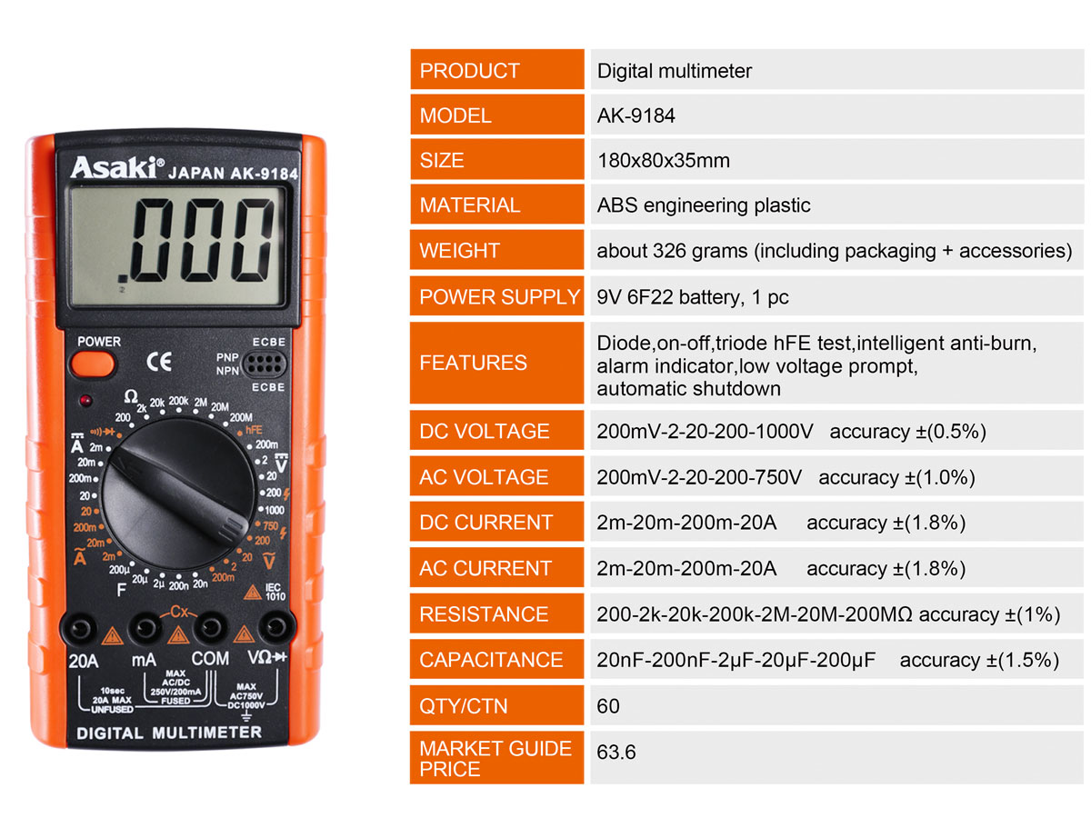 Đồng hồ đo điện vạn năng Asaki AK-9184