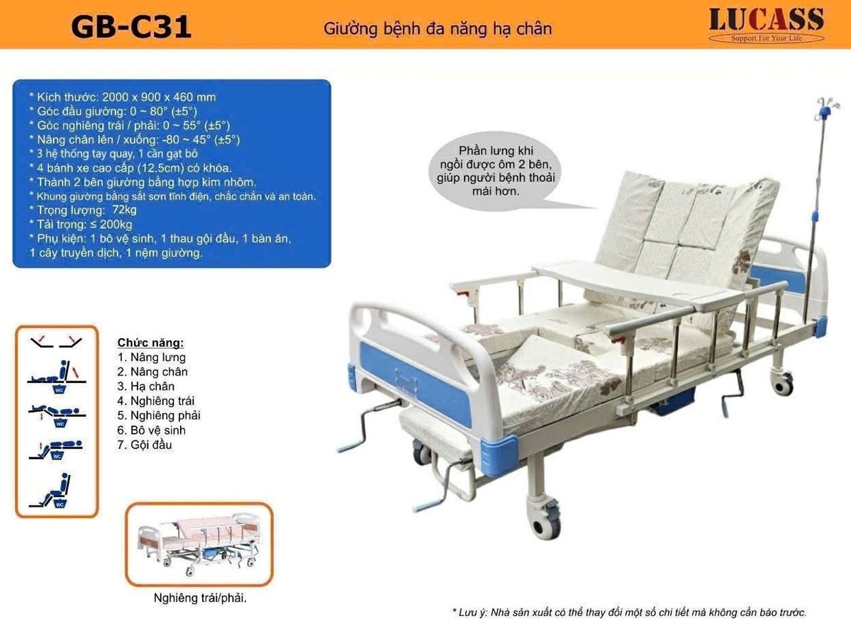 Giường bệnh nhân 4 tay quay Lucass GB-C31