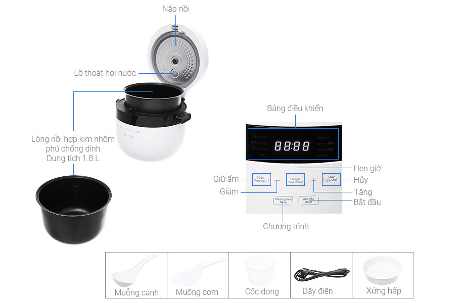 Nồi cơm điện tử Kangaroo 1.8 lít KG18DR9