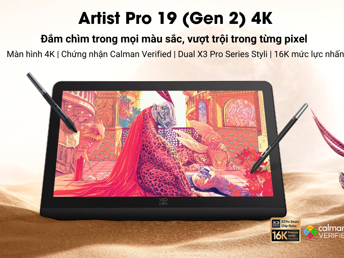XP-Pen Artist Pro 19 (Gen 2) - Bảng vẽ màn hình 4K chuẩn màu Calman Verified