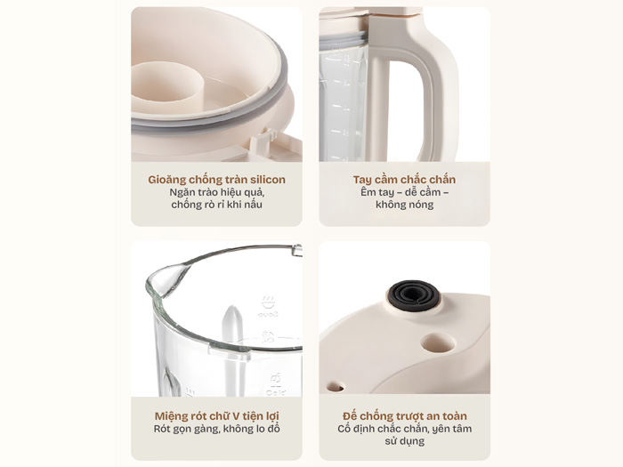 Thiết kế chống tràn Máy làm sữa hạt đa năng Fujihome SM01A