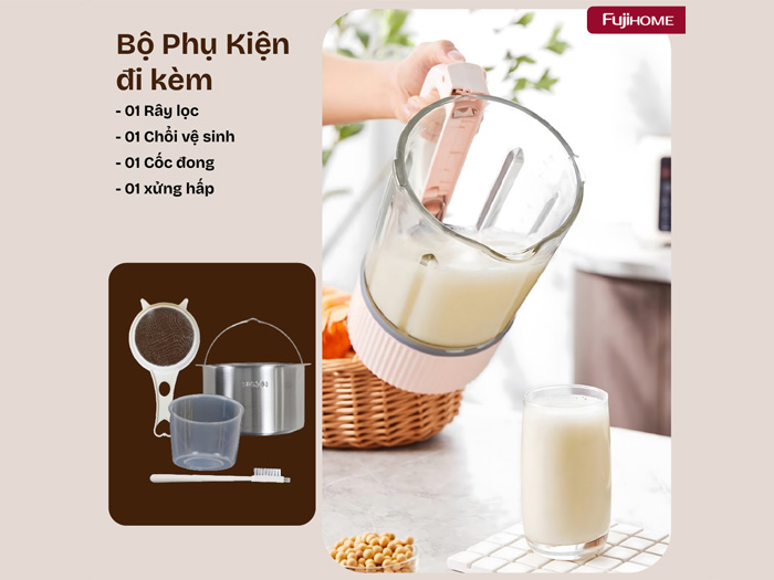 Bộ phụ kiện đi kèm của máy Máy làm sữa hạt đa năng Fujihome SM01B