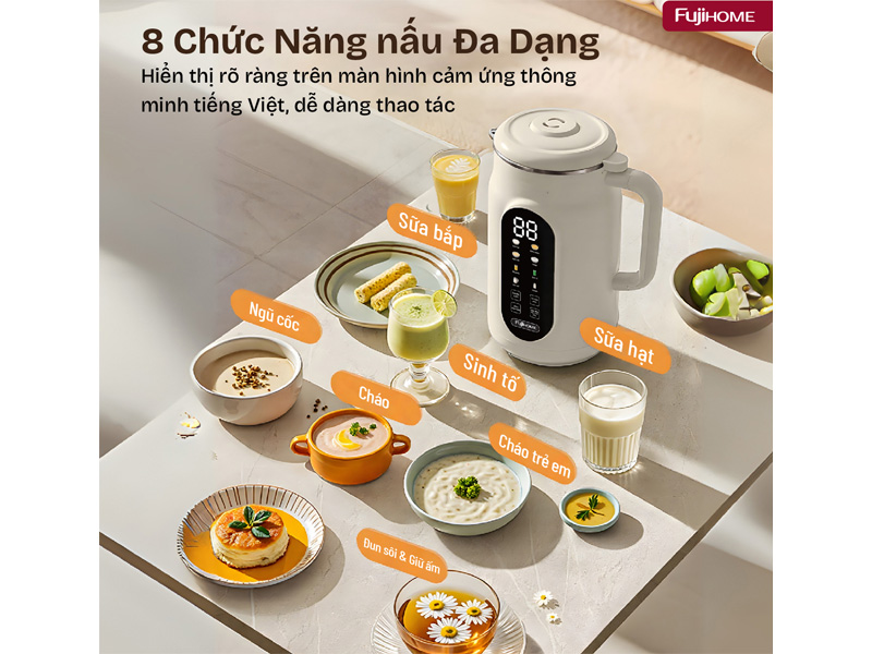 Máy trang bị 8 chức năng nấu Máy làm sữa hạt Fujihome