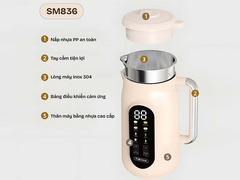 Chất liệu của máy Máy làm sữa hạt Fujihome SM836