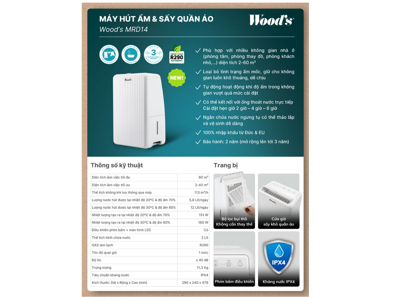 Máy hút ẩm Woods MRD14