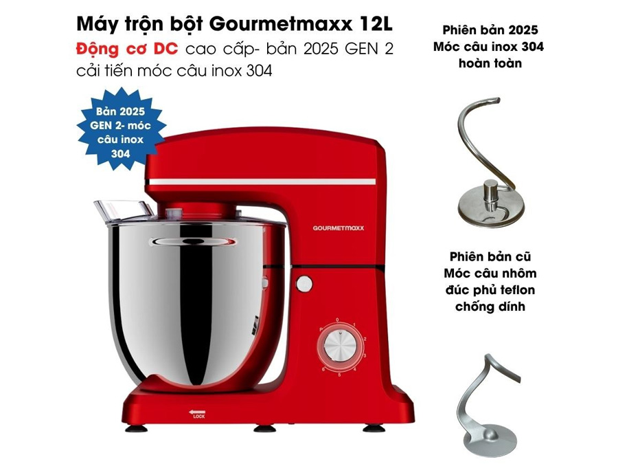 Máy trộn bột Gourmetmaxx GMSM-12LPRO (12 lít, động cơ DC 1.000W)