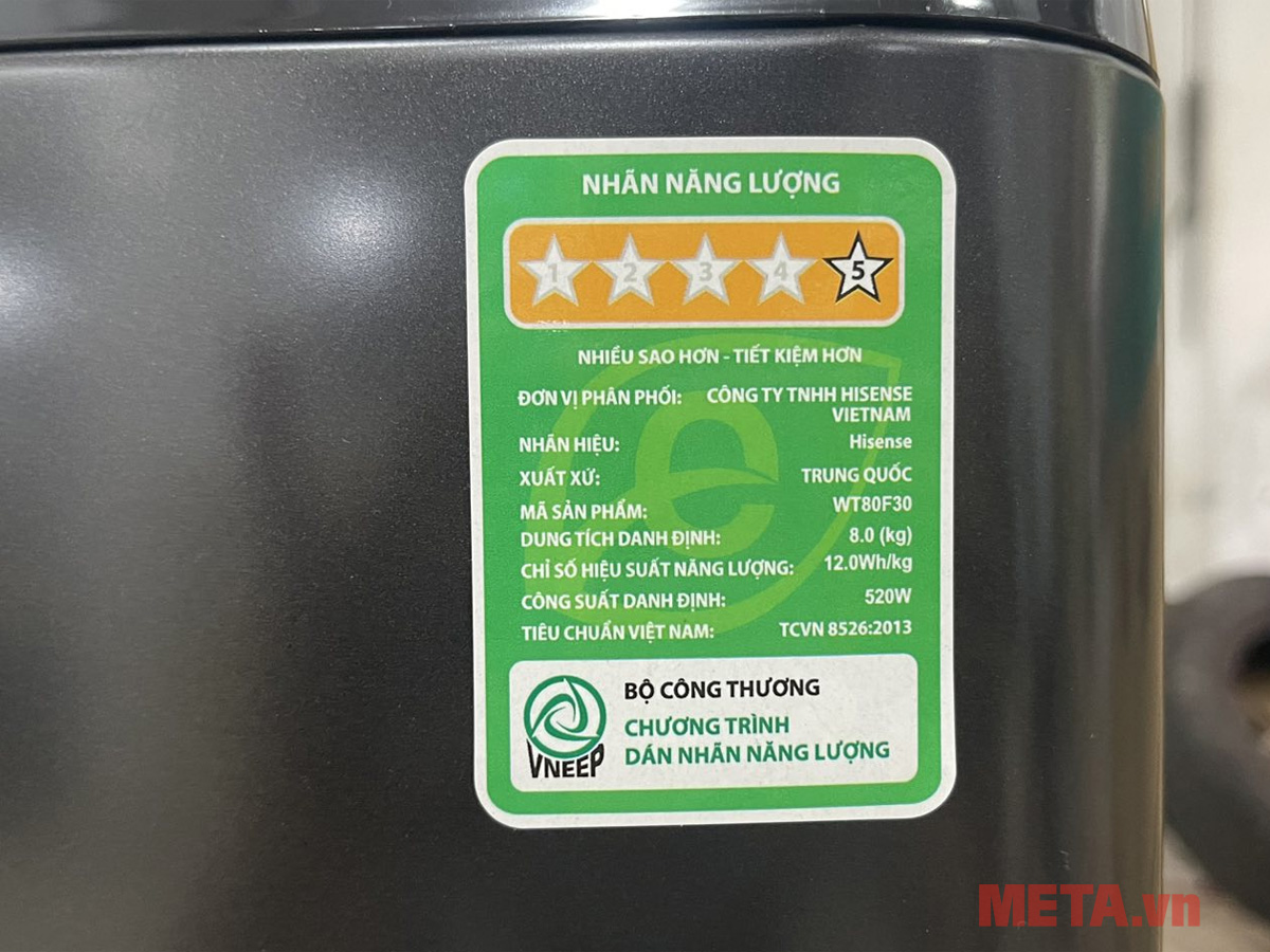 Nhãn năng lượng Máy giặt Hisense WT80F30