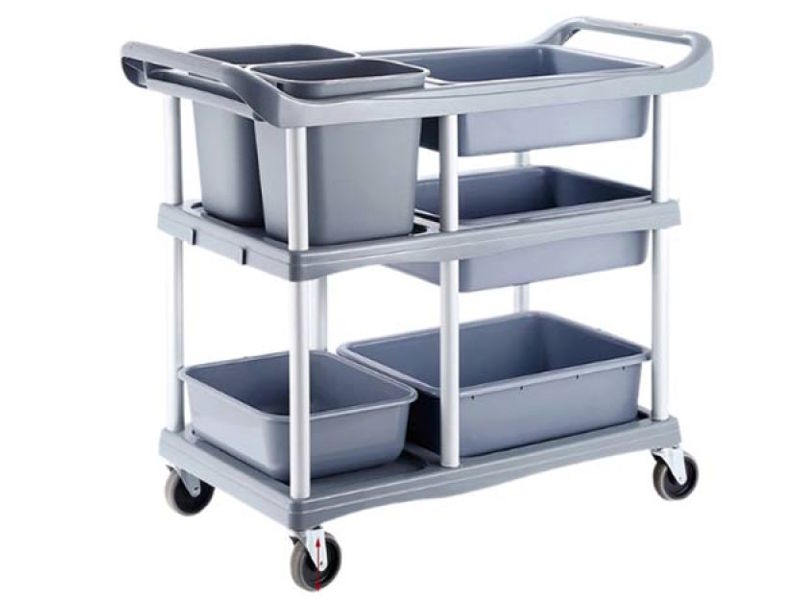 Xe đẩy dọn bàn nhựa khung nhôm có khay HT08174