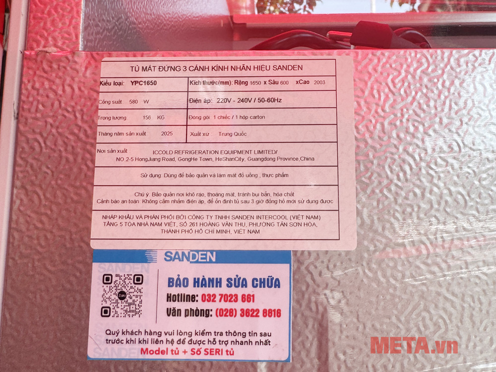Tủ mát Sanden YPC-1650 3 cánh, 1.160 lít