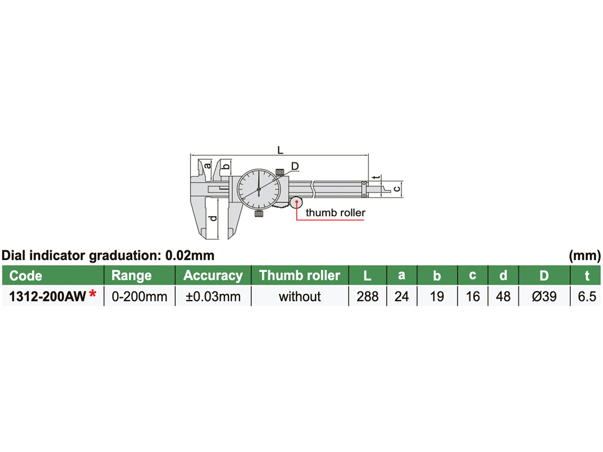 Thước cặp đồng hồ Insize 1312-200AW