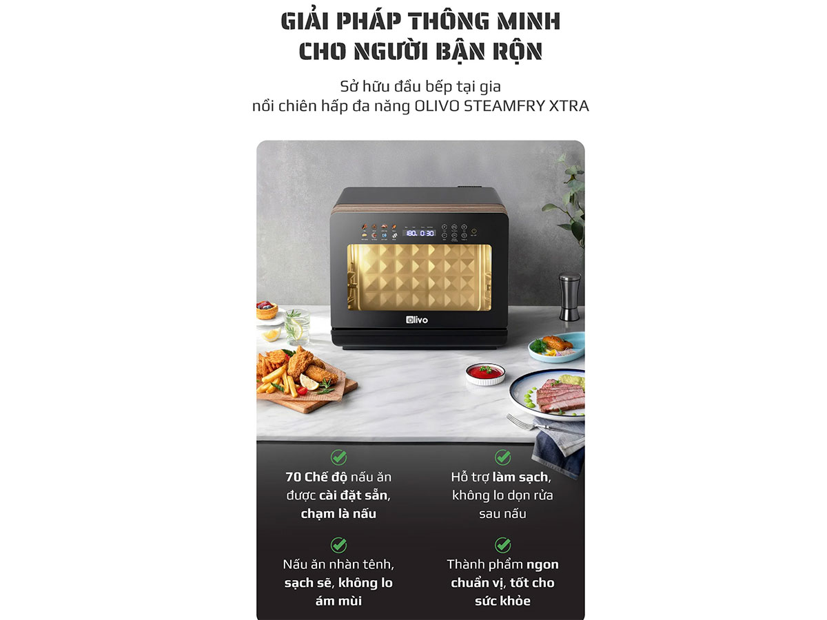 Nồi chiên hấp Olivo SteamFry Xtra