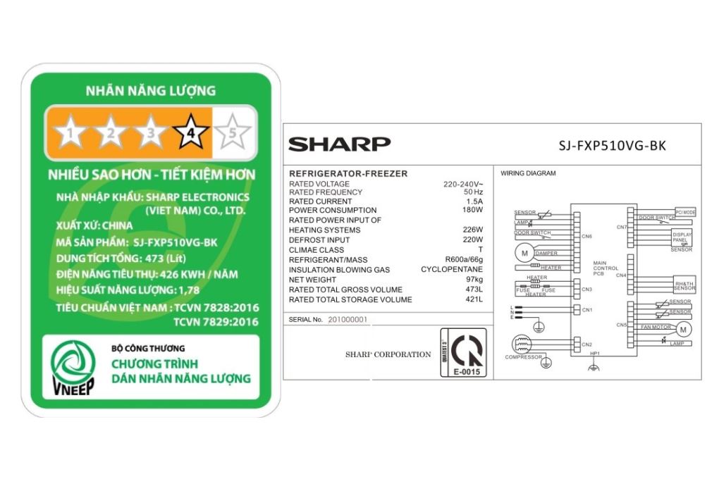 Tủ lạnh Sharp Inverter Multi Door 421 lít SJ-FXP510VG-BK