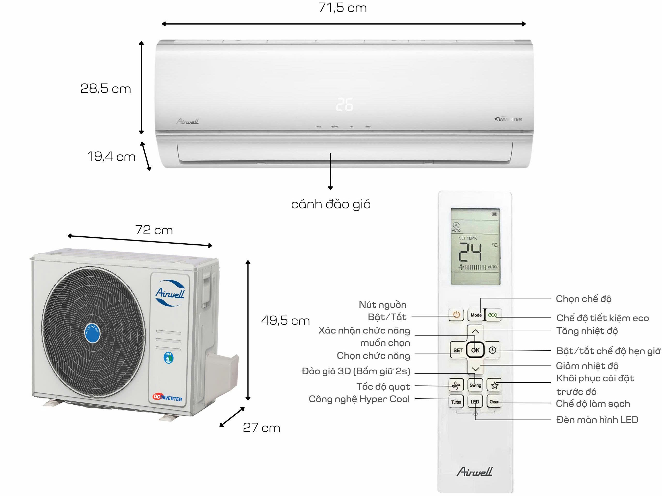 Máy lạnh Airwell Inverter 1HP AW-10ID-1/AW-10OD-1
