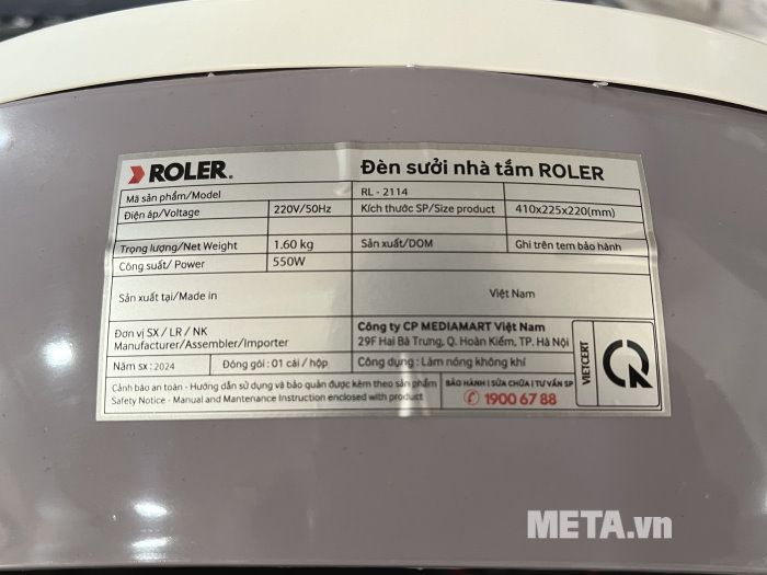 Đèn sưởi nhà tắm 2 bóng ROLER RL-2114