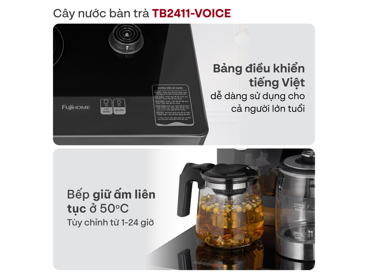Cây nước bàn trà điều khiển bằng giọng nói Fujihome TB2411N-VOICE