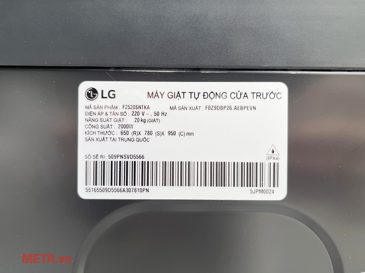 Máy giặt lồng ngang LG AI DD 2.0 Inverter 20kg F2520SNTKA