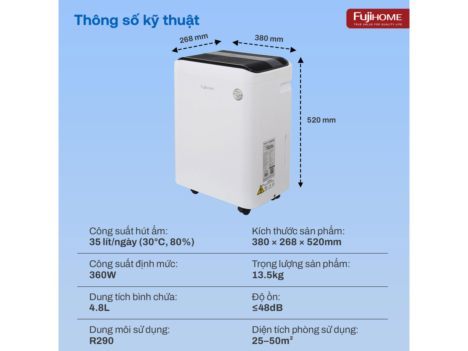 Máy hút ẩm dân dụng Fujihome DH35W-HEPA