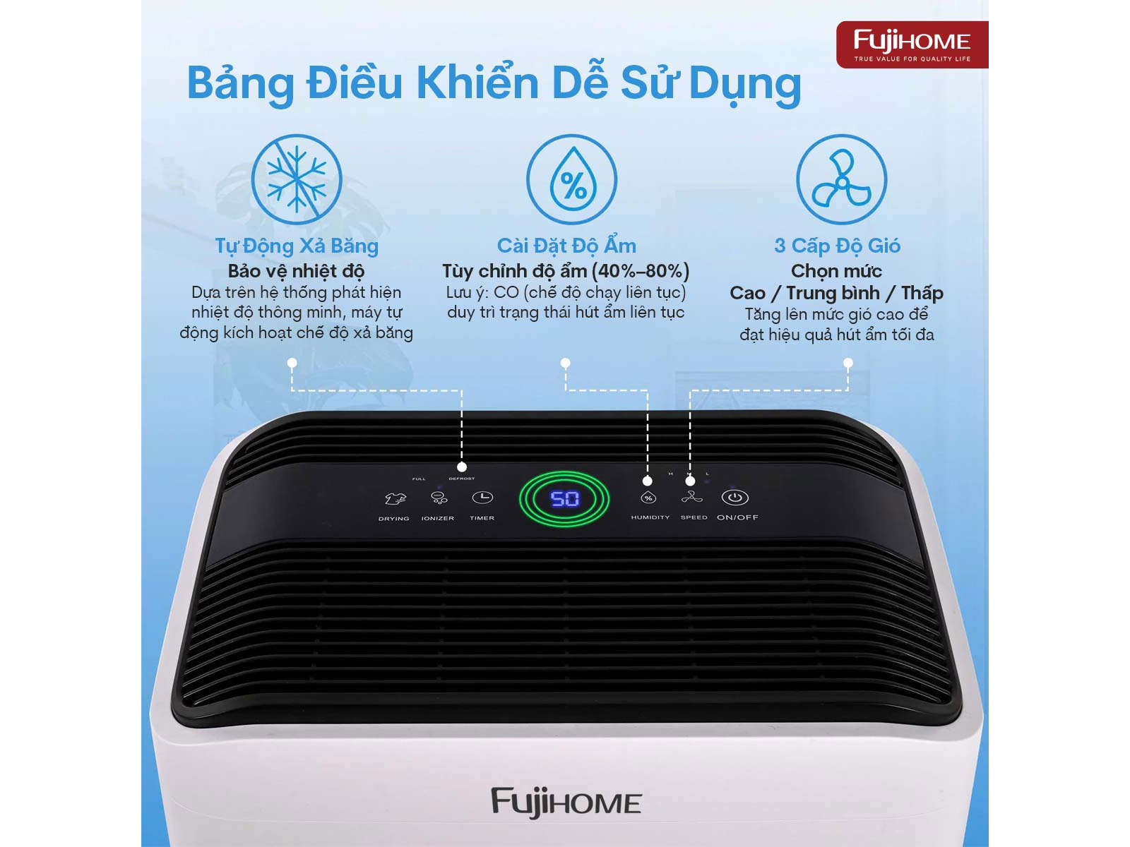 Máy hút ẩm dân dụng Fujihome DH35W-HEPA