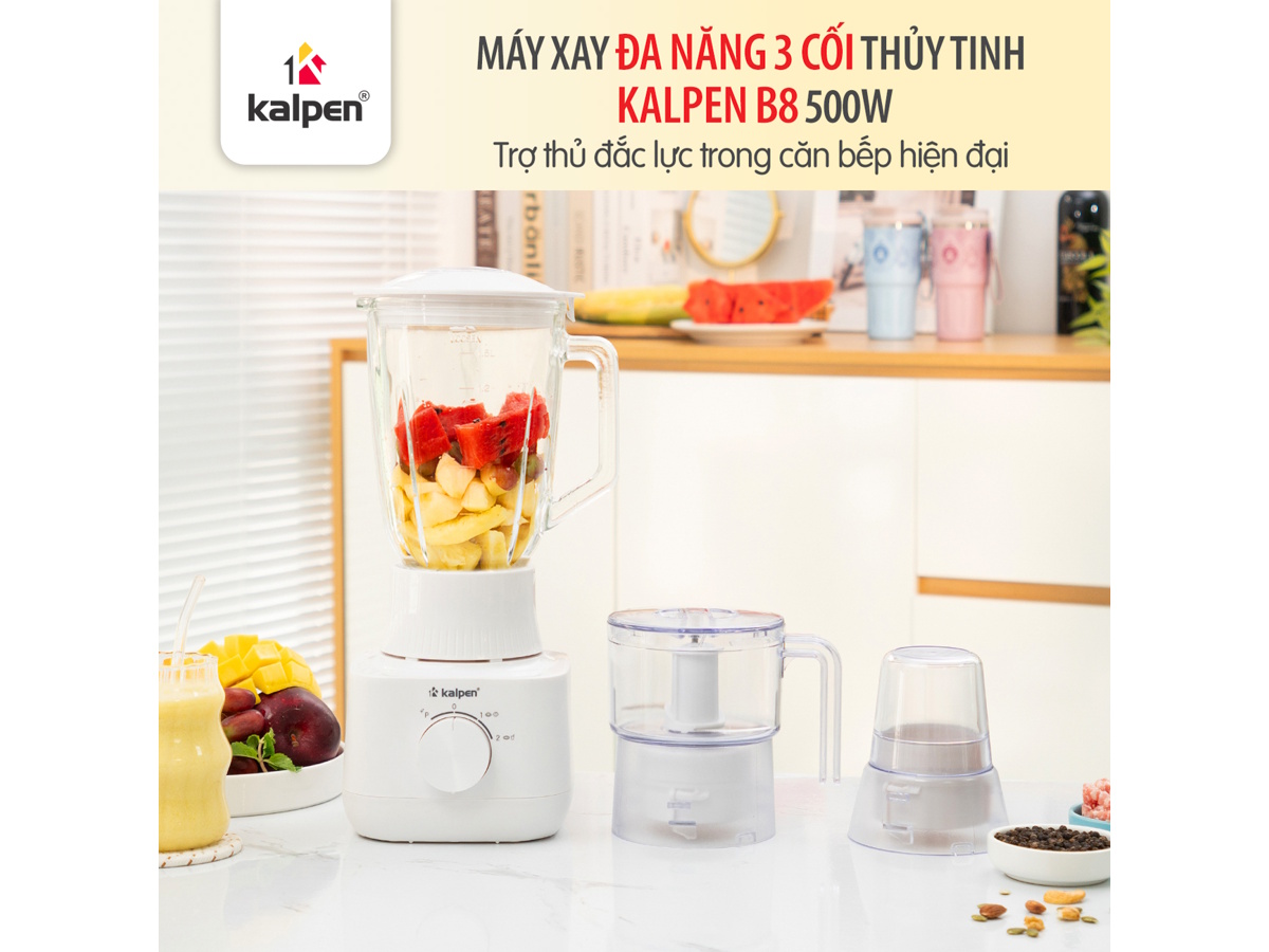 Máy xay đa năng 3 cối thủy tinh Kalpen B8 500W