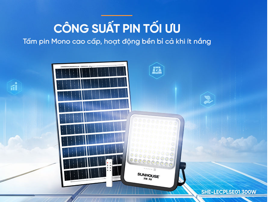 Đèn pha năng lượng mặt trời Sunhouse Eco SHE-LECPLSE01.300W
